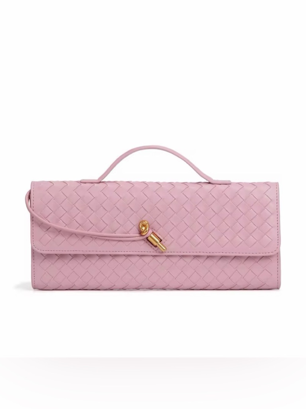 Pink Woven Leather Top-Handle Clutch